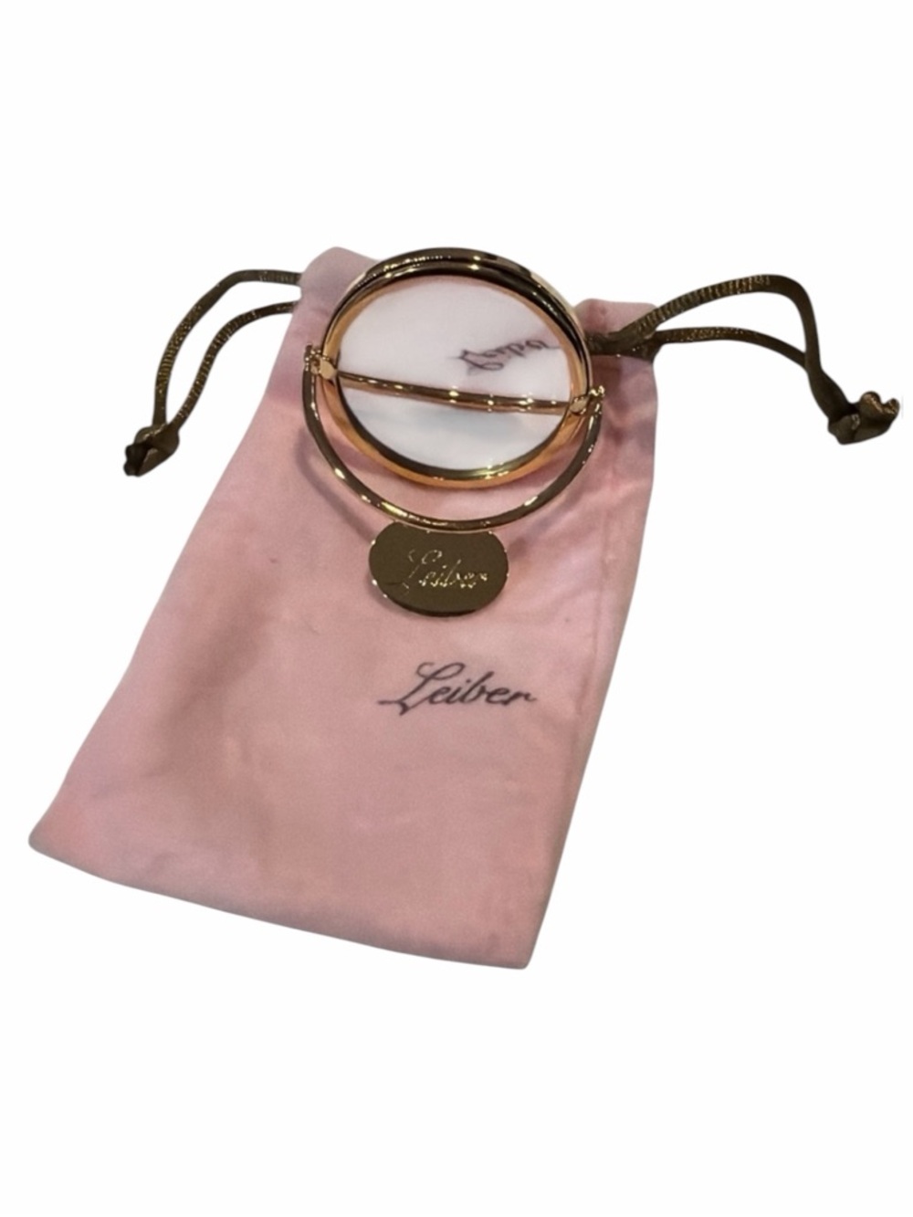 Judith Leiber Goldtone Double‎ Sided Travel Purse Swivel Mirror with Dust Bag